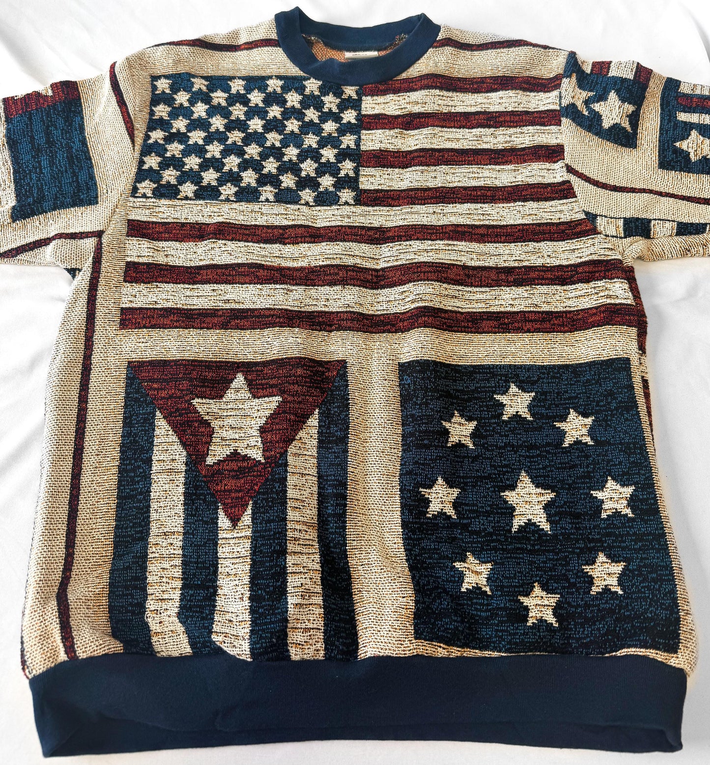 Vintage Sugar Street Weaves Americana Stars and Stripes Crewneck Sweater, Women's Sz. L