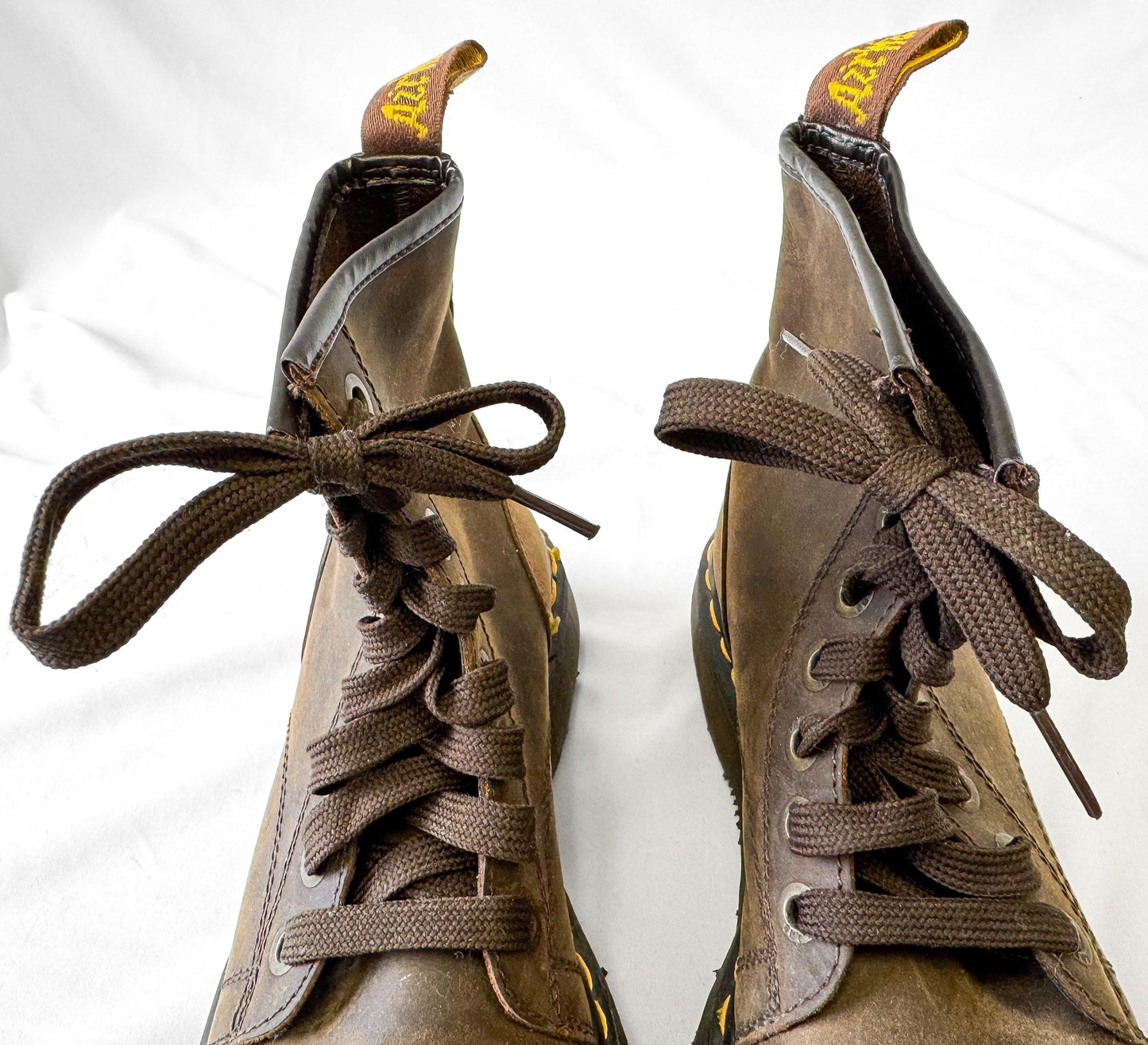 Vintage 90s Dr. Martens Brown 2A73 Platform Toe Cap Boots, Women's Sz. 6