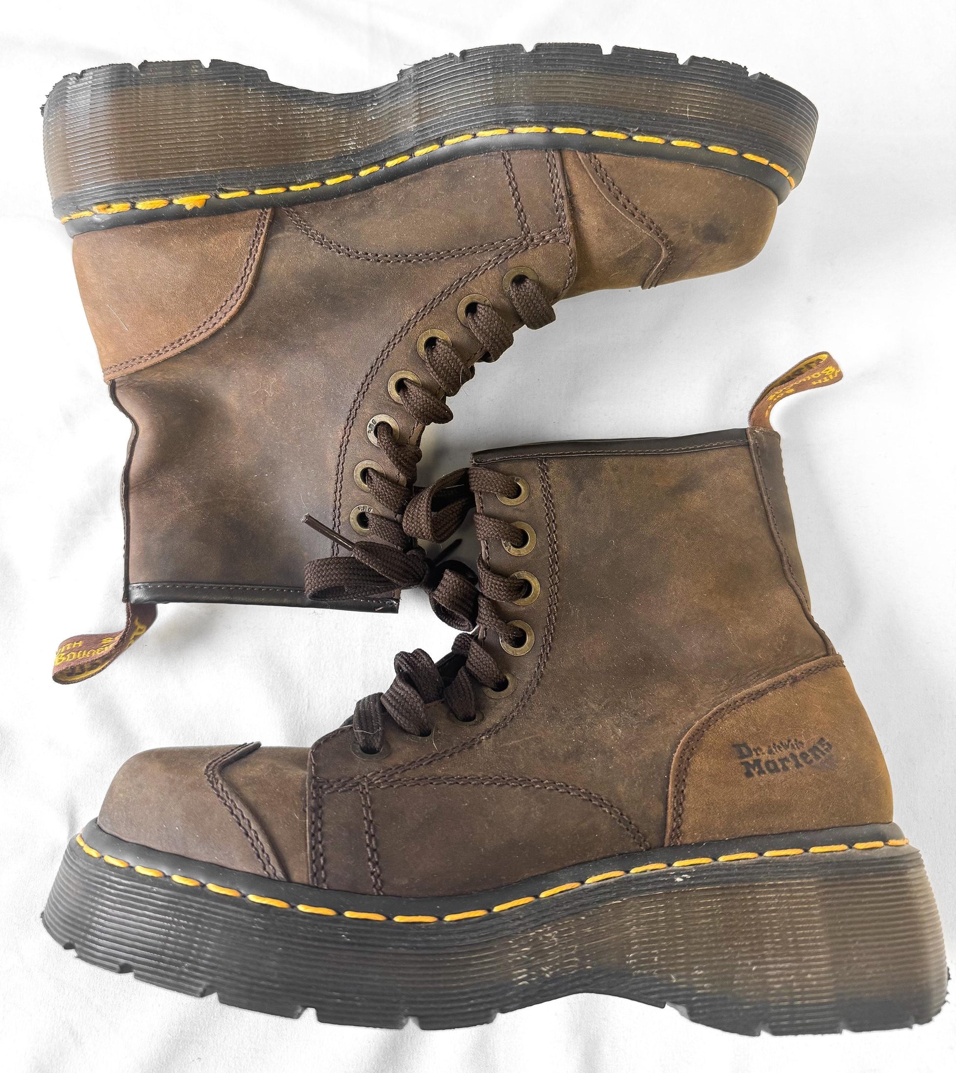 Vintage 90s Dr. Martens Brown 2A73 Platform Toe Cap Boots, Women's Sz. 6