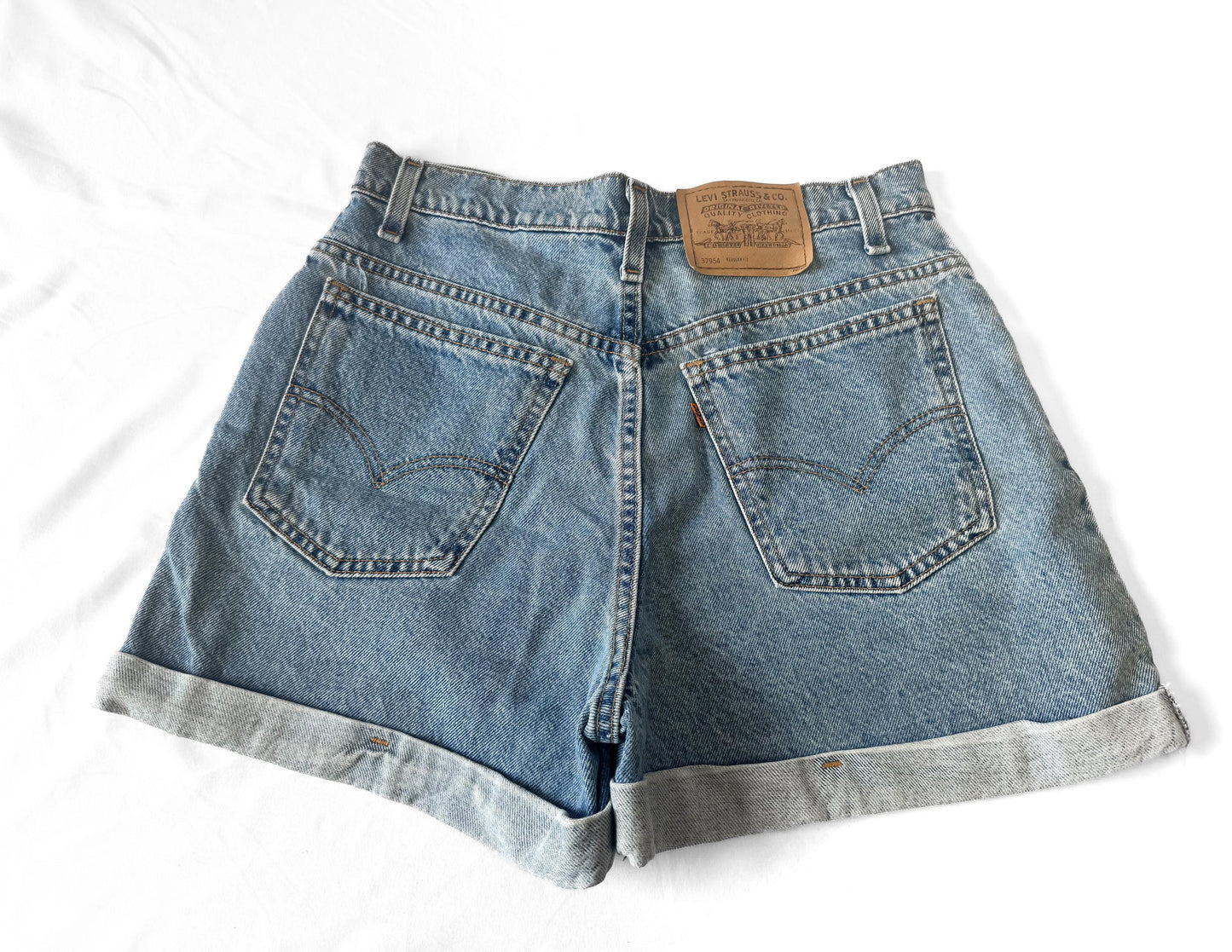 Vintage Levi's Orange Tab 954 Light Wash Cuffed Jean Shorts, 28 Inch Waist