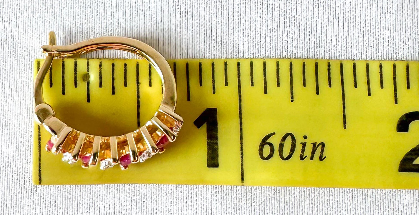 925 Gold Toned Diamond Ruby Hoop Earrings, Elegant Simple Minimalist Hoops