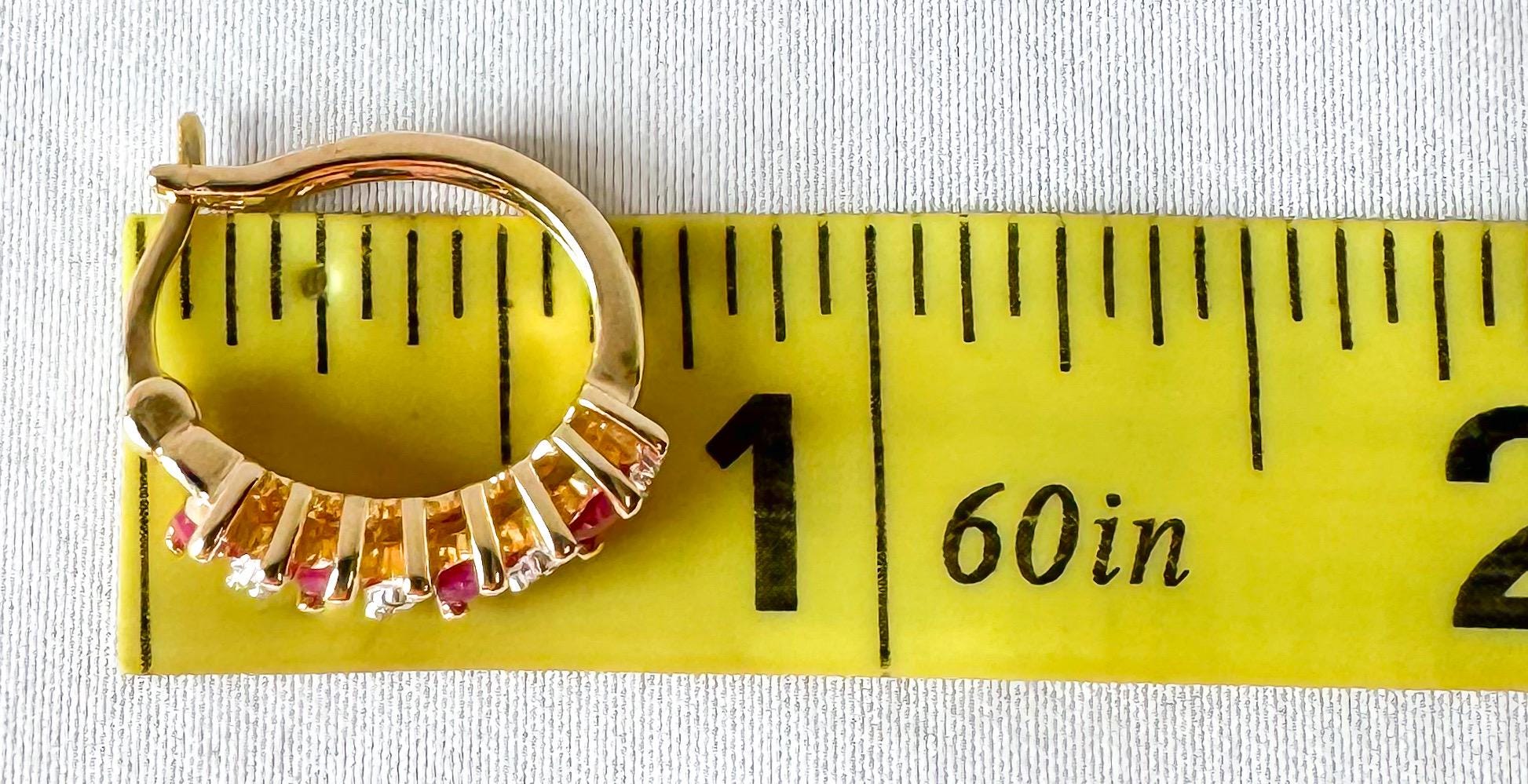 925 Gold Toned Diamond Ruby Hoop Earrings, Elegant Simple Minimalist Hoops