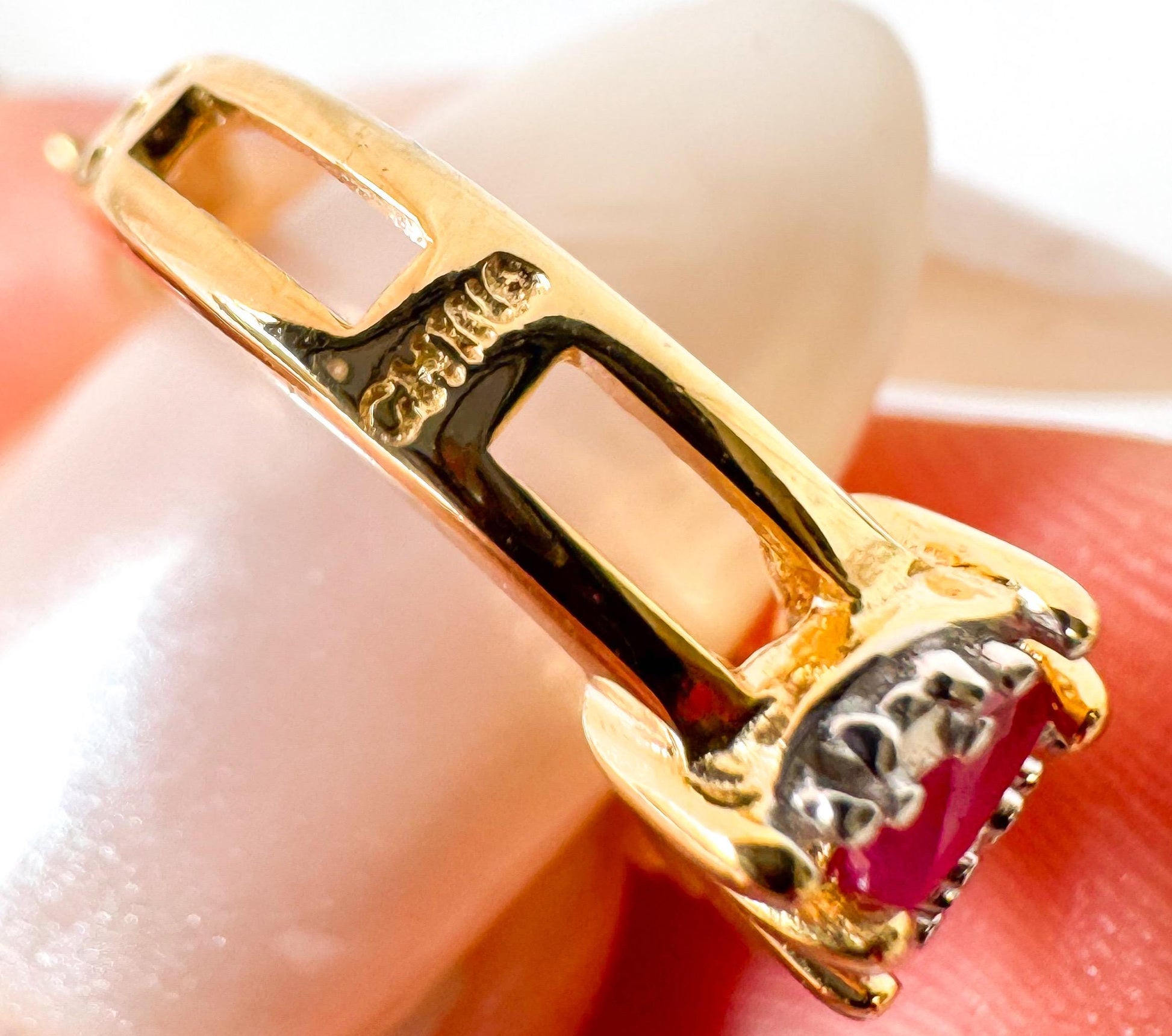 925 Gold Toned Diamond Ruby Hoop Earrings, Elegant Simple Minimalist Hoops