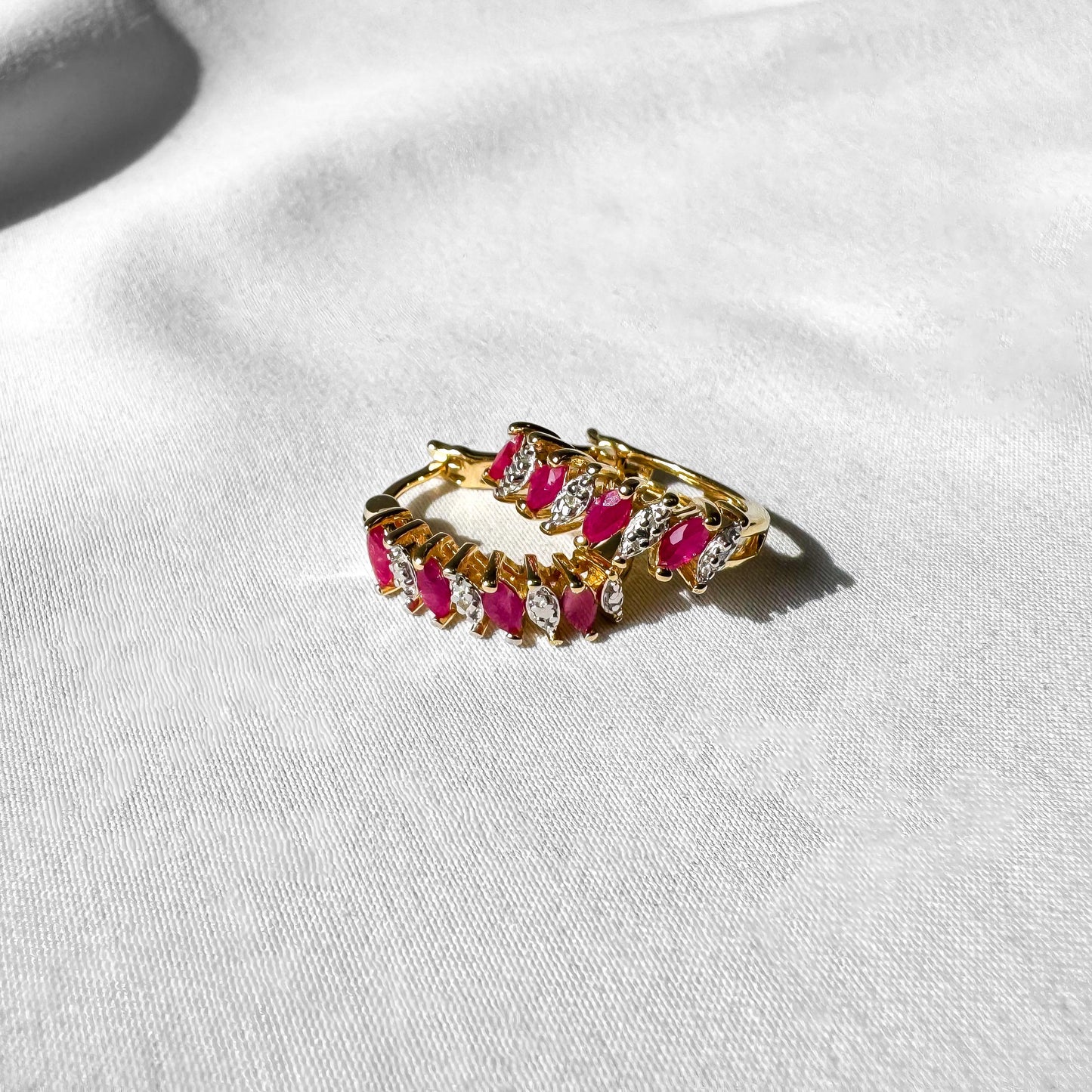 925 Gold Toned Diamond Ruby Hoop Earrings, Elegant Simple Minimalist Hoops