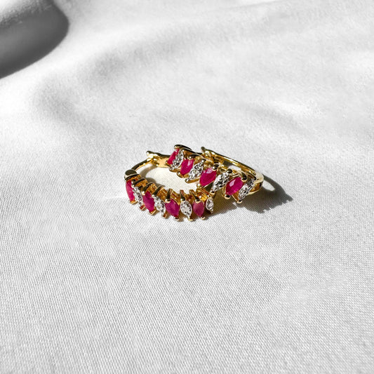 925 Gold Toned Diamond Ruby Hoop Earrings, Elegant Simple Minimalist Hoops