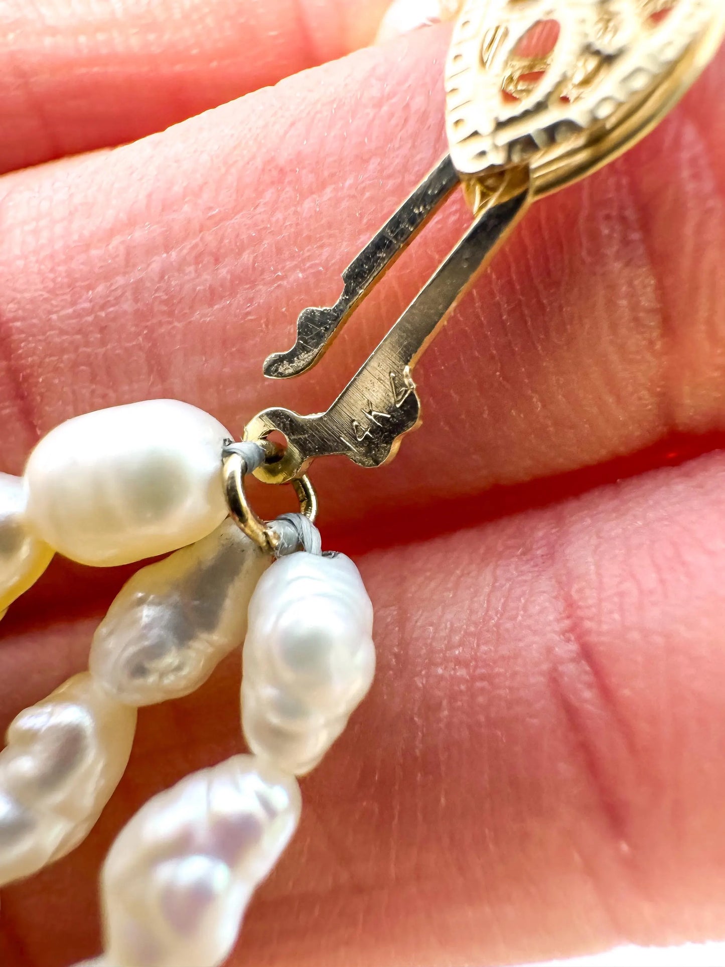 Vintage Three Strand Rice Pearl 14K Gold Clasp Bracelet, Roughly 7.5", Vintage Bridal Beachy Coastal Bracelet