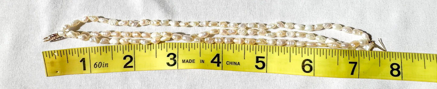 Vintage Three Strand Rice Pearl 14K Gold Clasp Bracelet, Roughly 7.5", Vintage Bridal Beachy Coastal Bracelet