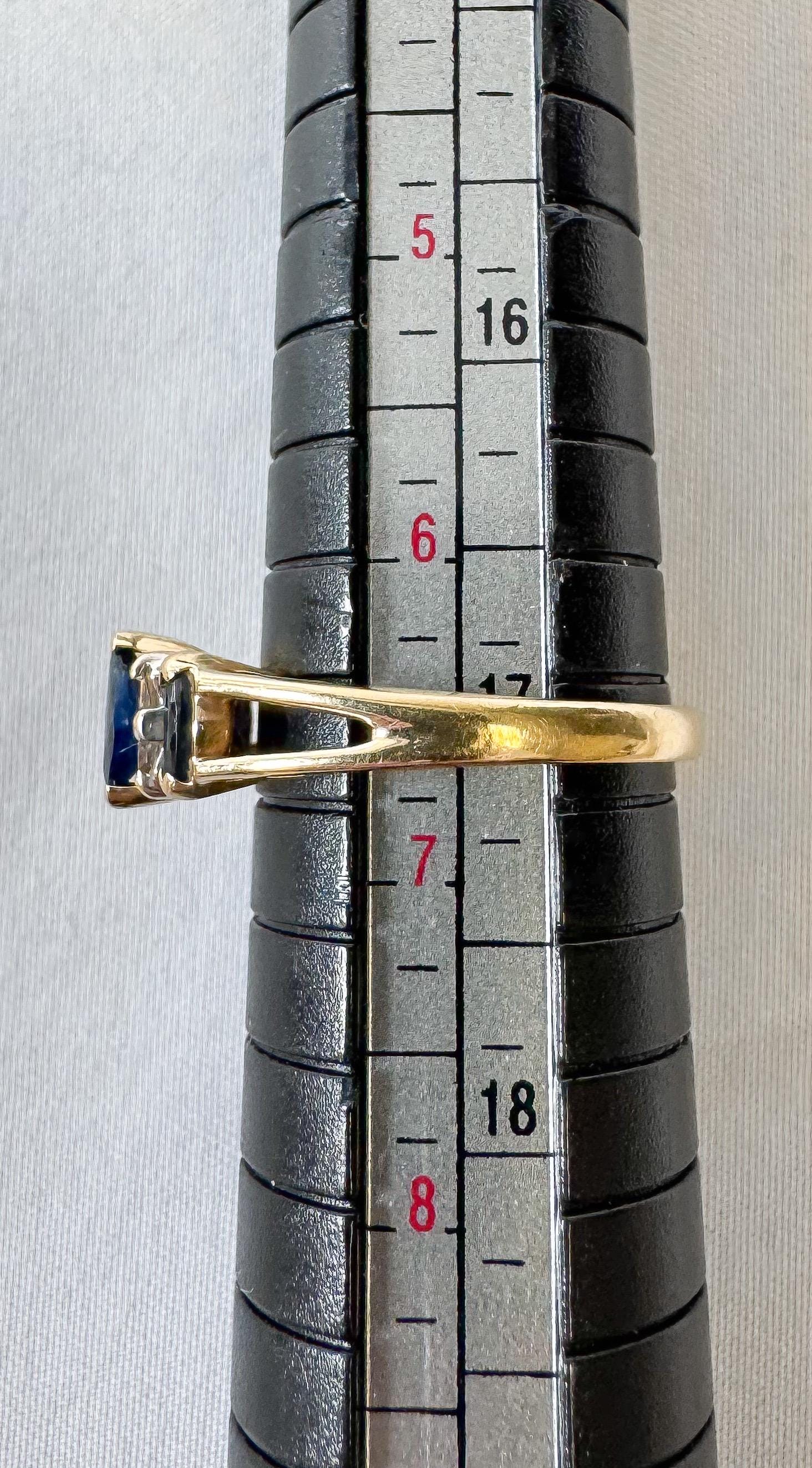 Vintage 10K Yellow Gold Dark Blue Sapphire Marquise Diamond Accent Ring, Sz. 6.5