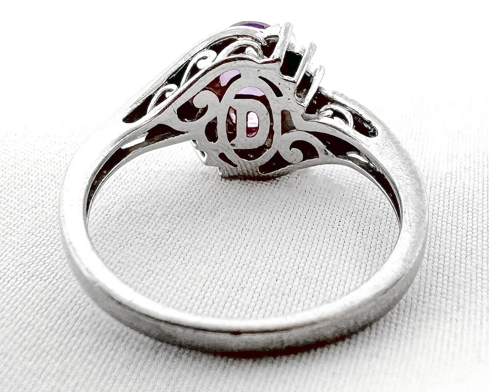 Vintage 10K 925 Two Tone Diamond Amethyst Ring, Sz. 7, Vintage Unique Elegant Art Deco Style Ring