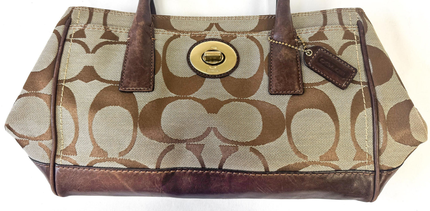 Y2K 00s Coach Hampton Madeline Signature Beige Brown Satchel Top Handle Shoulder Bag, Style 11557