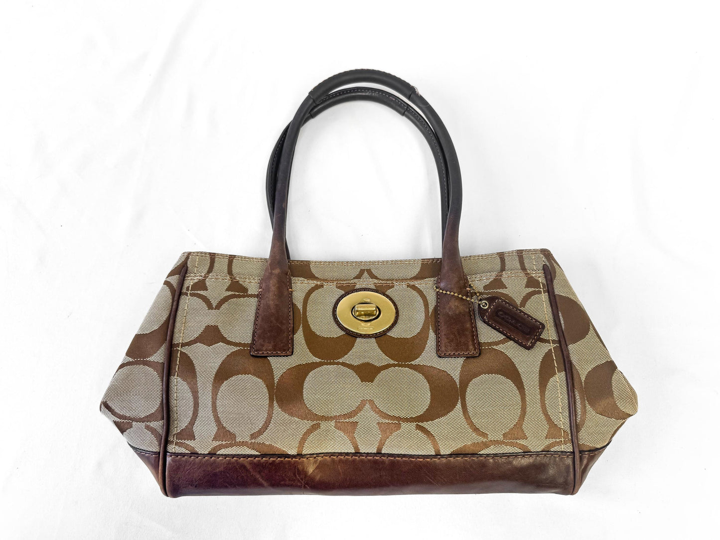 Y2K 00s Coach Hampton Madeline Signature Beige Brown Satchel Top Handle Shoulder Bag, Style 11557