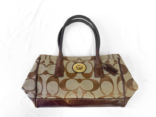 Y2K 00s Coach Hampton Madeline Signature Beige Brown Satchel Top Handle Shoulder Bag, Style 11557