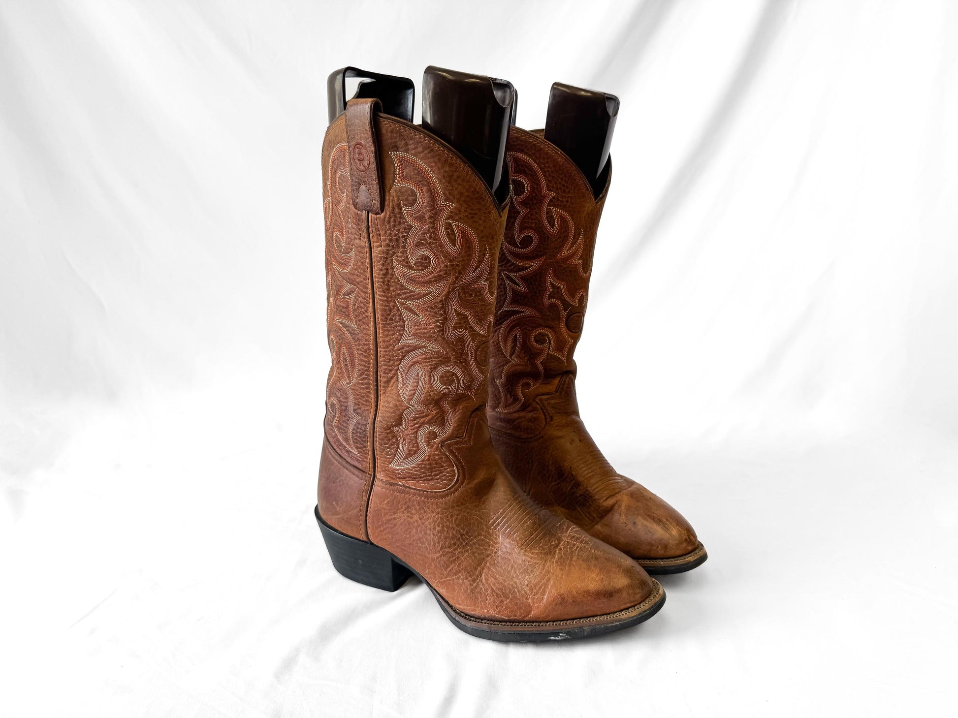 Tony Lama Buckaroo RR4000 Brown Leather Embroidered Cowboy Boots, Men's Sz. 8EE, Unisex Western Festival Boots