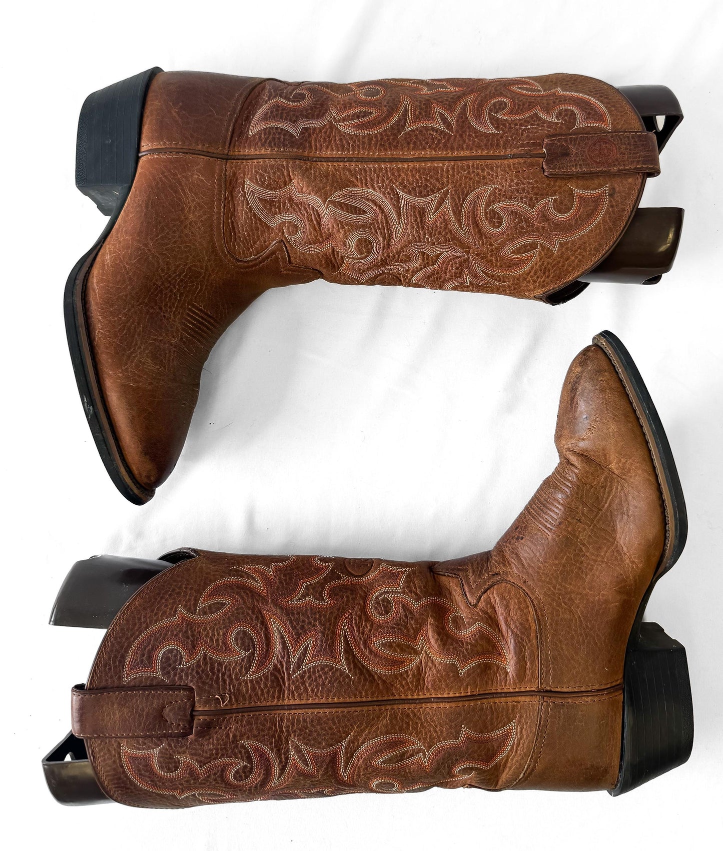Tony Lama Buckaroo RR4000 Brown Leather Embroidered Cowboy Boots, Men's Sz. 8EE, Unisex Western Festival Boots