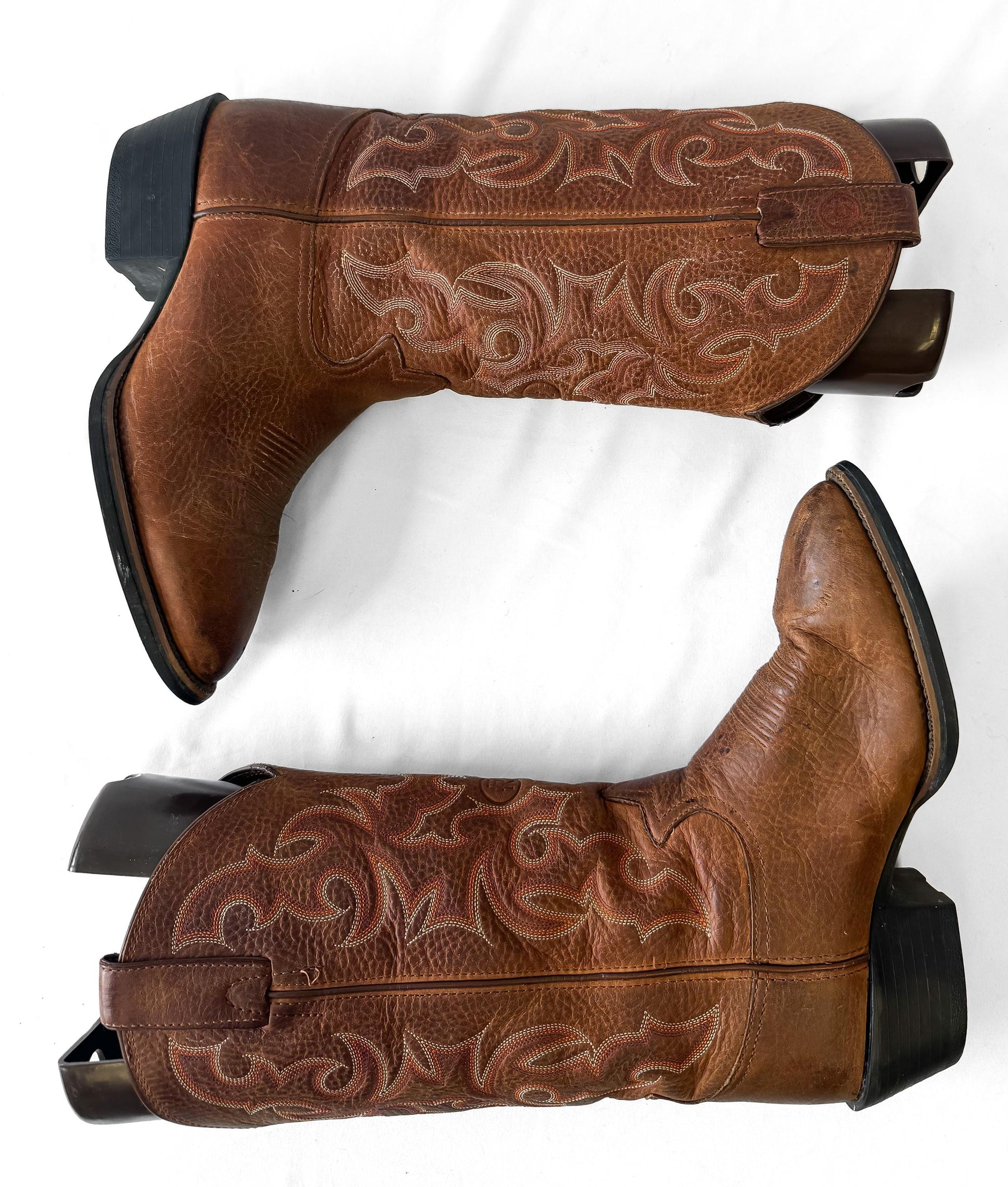 Tony Lama Buckaroo RR4000 Brown Leather Embroidered Cowboy Boots, Men's Sz. 8EE, Unisex Western Festival Boots