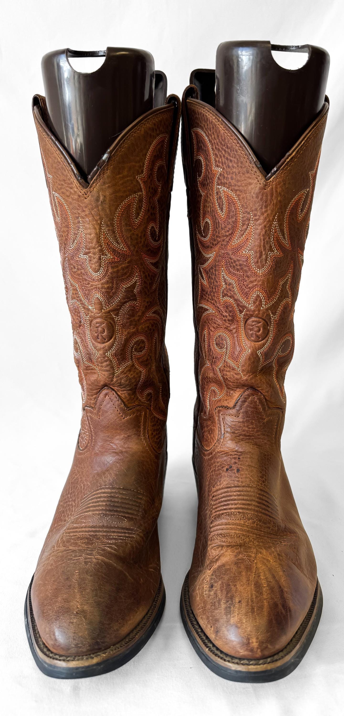 Tony Lama Buckaroo RR4000 Brown Leather Embroidered Cowboy Boots, Men's Sz. 8EE, Unisex Western Festival Boots