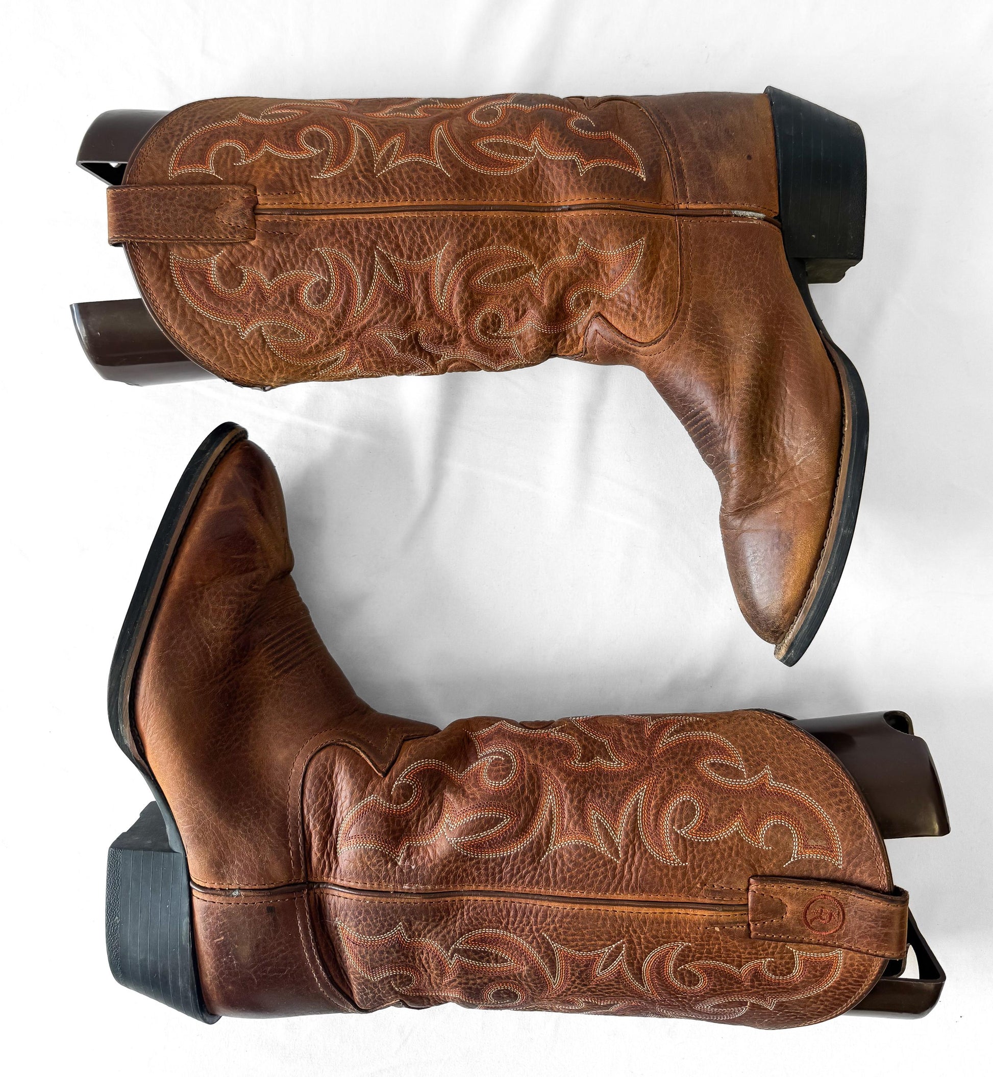 Tony Lama Buckaroo RR4000 Brown Leather Embroidered Cowboy Boots, Men's Sz. 8EE, Unisex Western Festival Boots