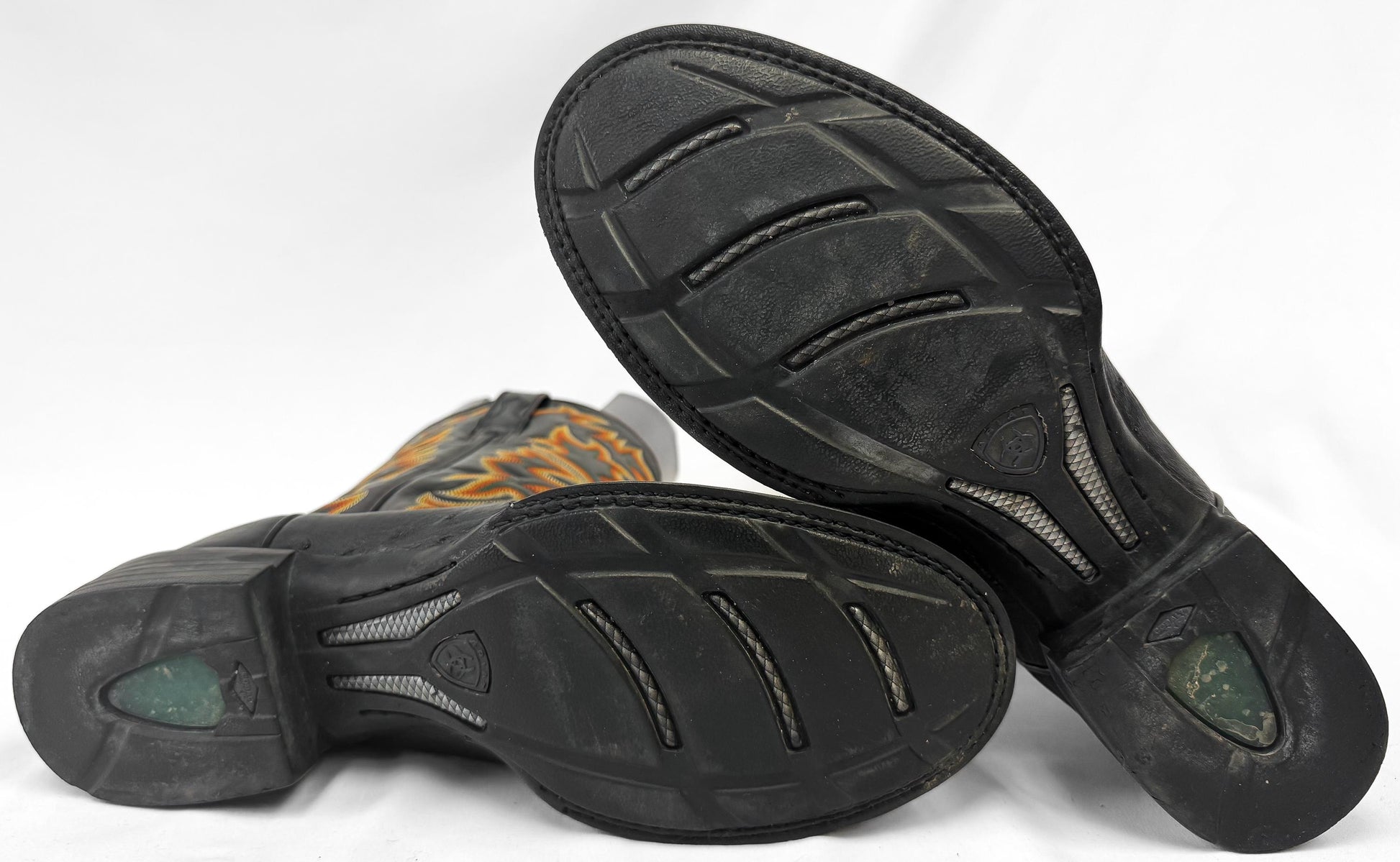 Ariat Black Leather Cowboy Boots with Orange and Yellow Embroidery, Men's Sz. 10EE, Unique Vintage Western Festival Boots
