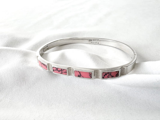 Vintage 950 Sterling Silver Mexico Pink Howlite Hinged Bangle Bracelet, Vintage Navajo Western Boho Bracelet