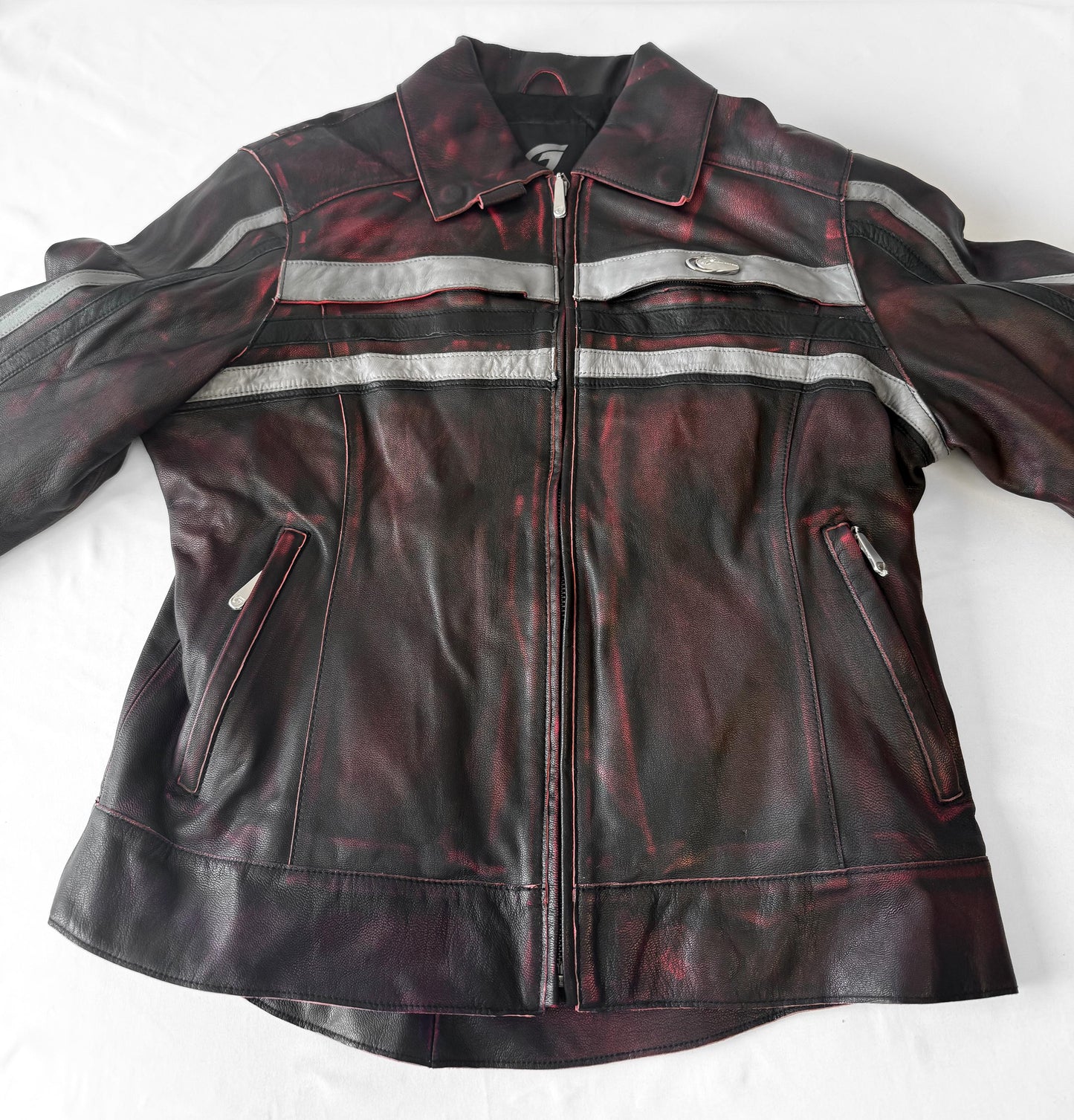 Vintage Hein Gericke Red/Pink Black Distressed Leather Jacket, Approx. Women's Sz. M