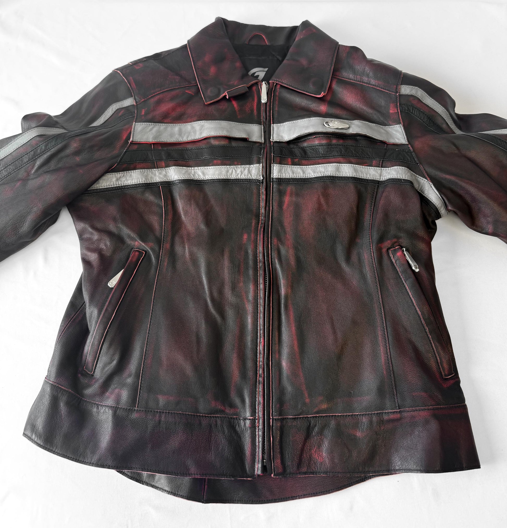 Vintage Hein Gericke Red/Pink Black Distressed Leather Jacket, Approx. Women's Sz. M