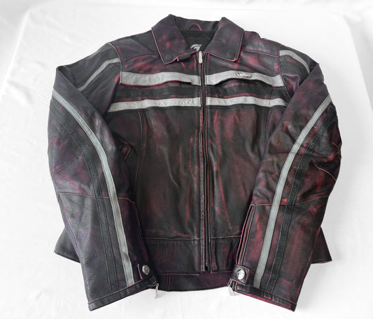 Vintage Hein Gericke Red/Pink Black Distressed Leather Jacket, Approx. Women's Sz. M