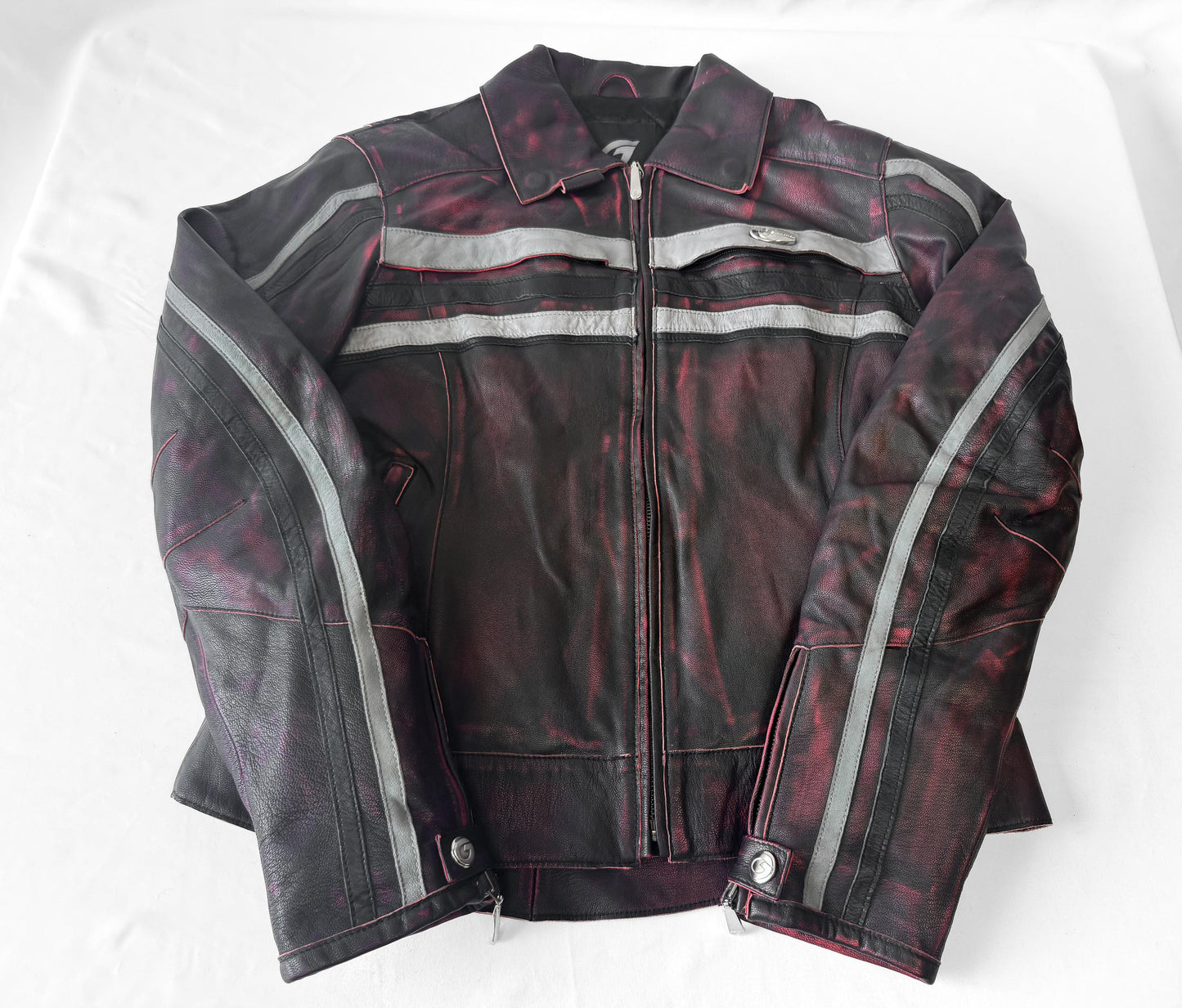 Vintage Hein Gericke Red/Pink Black Distressed Leather Jacket, Approx. Women's Sz. M
