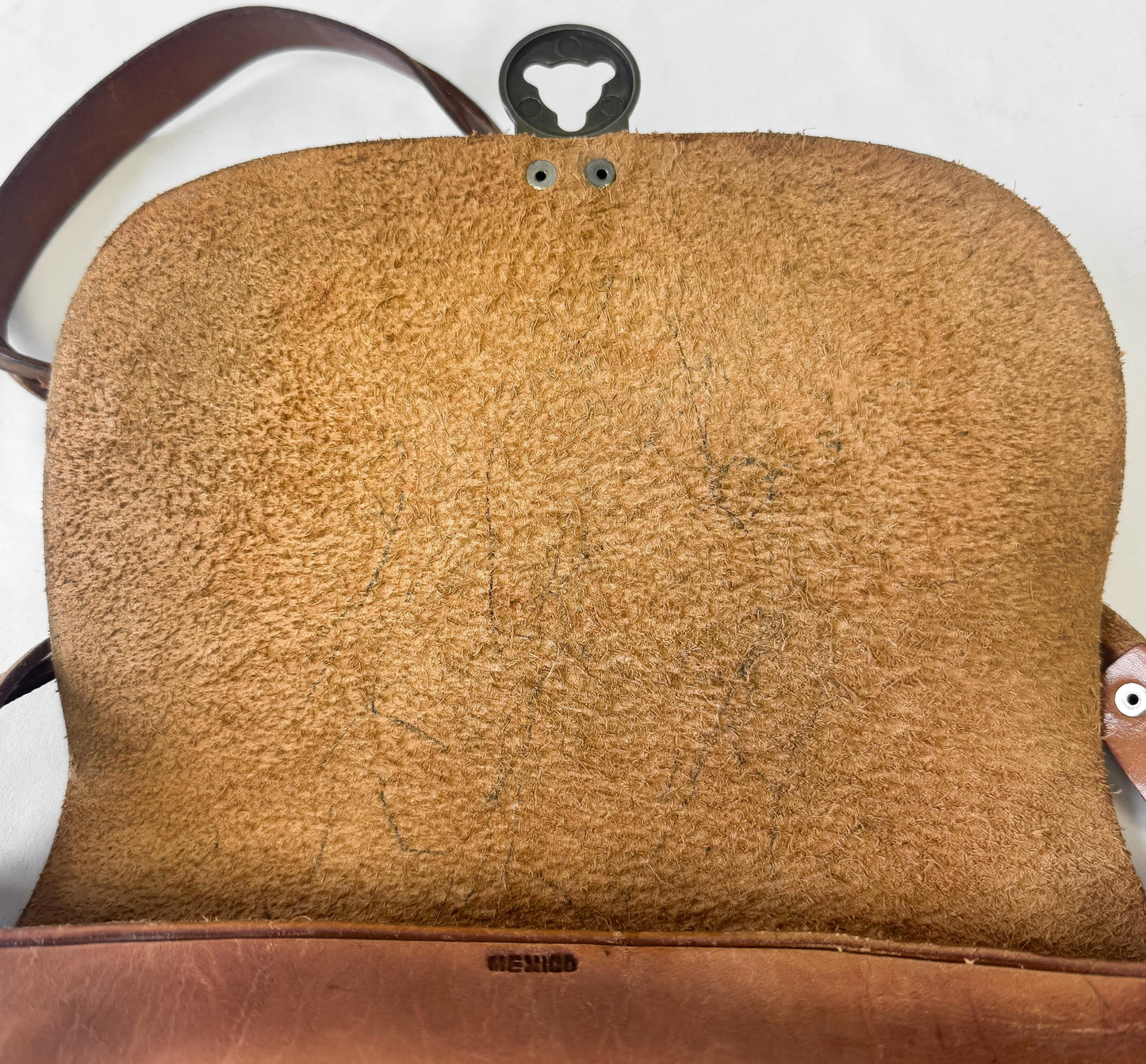 Vintage 70s Handcrafted Tooled Leather Abstract Engraved Braided Strap Shoulder Bag, Western Boho Style Handbag