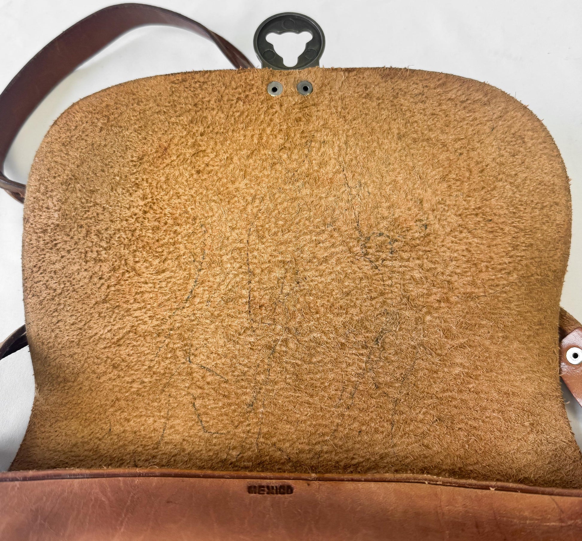 Vintage 70s Handcrafted Tooled Leather Abstract Engraved Braided Strap Shoulder Bag, Western Boho Style Handbag