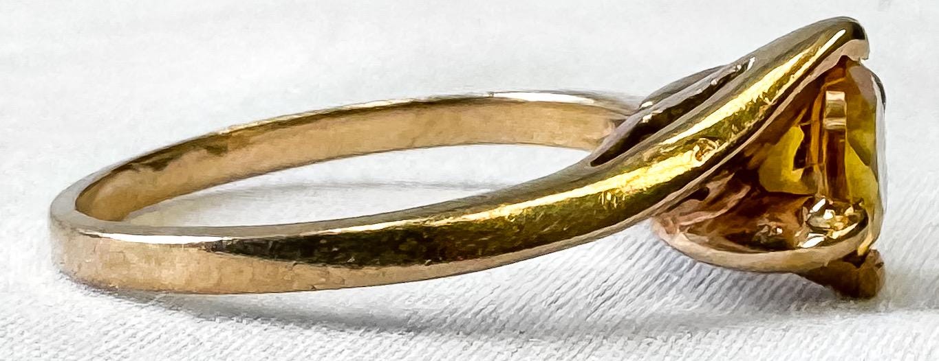 Vintage 10K Yellow Gold Yellow Sapphire Solitaire Ring, Sz. 5.75