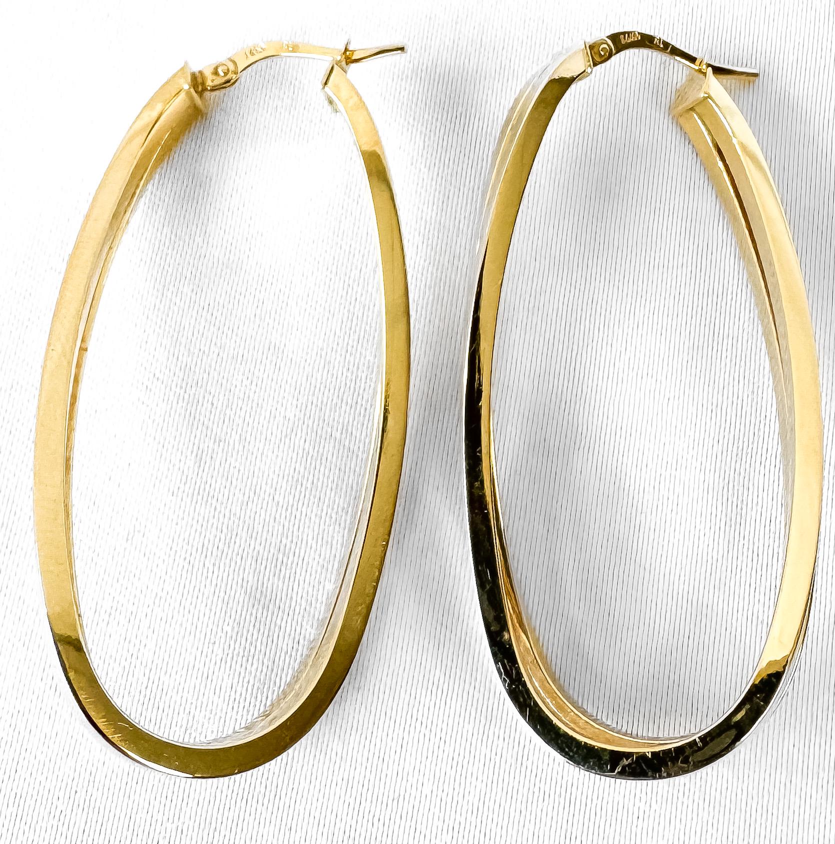 Vintage 14K Yellow Gold Double Oblong Twisted Hoop Earrings, Approximately 1.75 Inches, Unique Elegant Simple Minimalist Hoops