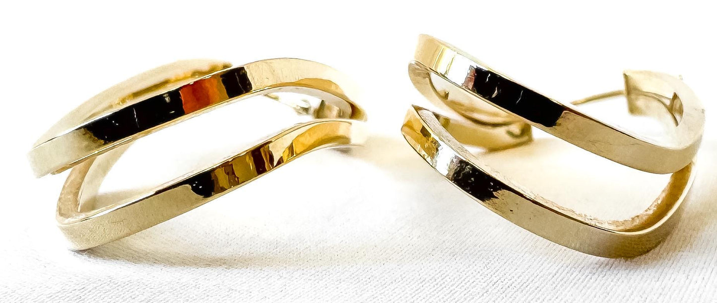 Vintage 14K Yellow Gold Double Oblong Twisted Hoop Earrings, Approximately 1.75 Inches, Unique Elegant Simple Minimalist Hoops