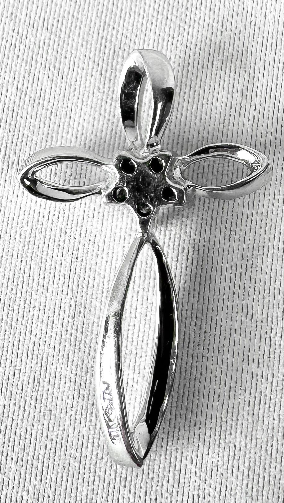 10K White Gold Diamond Cluster Flower Cross Pendant, Roughly 1 Inch, Simple Dainty Everyday Elegant Christian Necklace