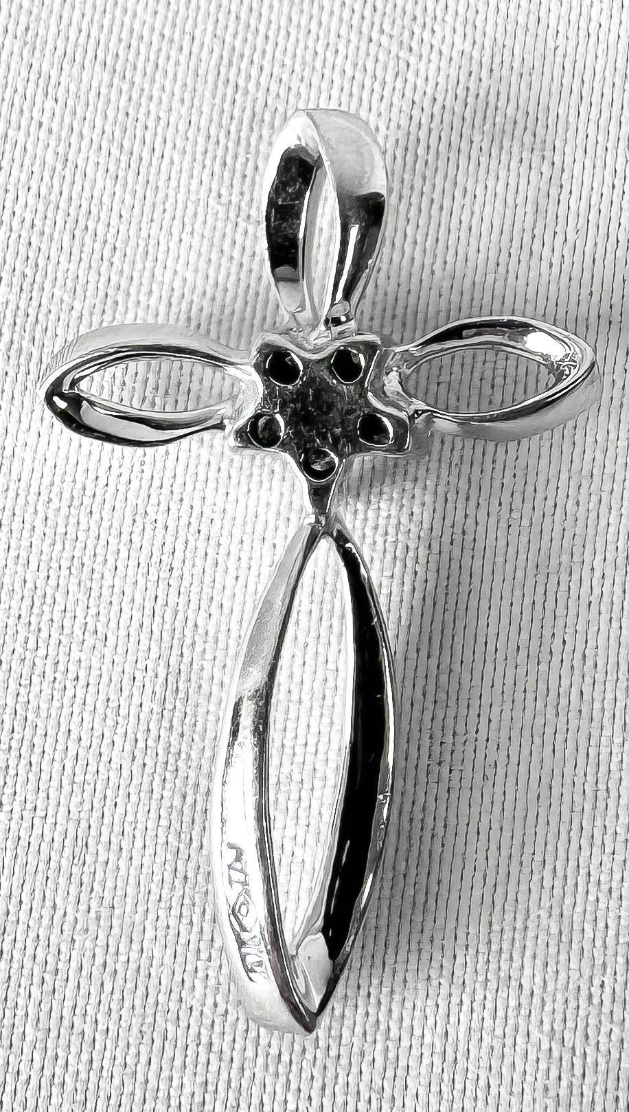 10K White Gold Diamond Cluster Flower Cross Pendant, Roughly 1 Inch, Simple Dainty Everyday Elegant Christian Necklace