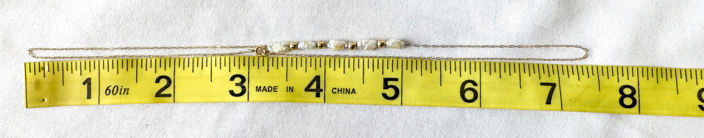 Vintage 14K Yellow Gold Baroque Freshwater Pearl Round Bead Choker Necklace Roughly 15" Dainty Lightweight Beachy Coastal Layering Necklace