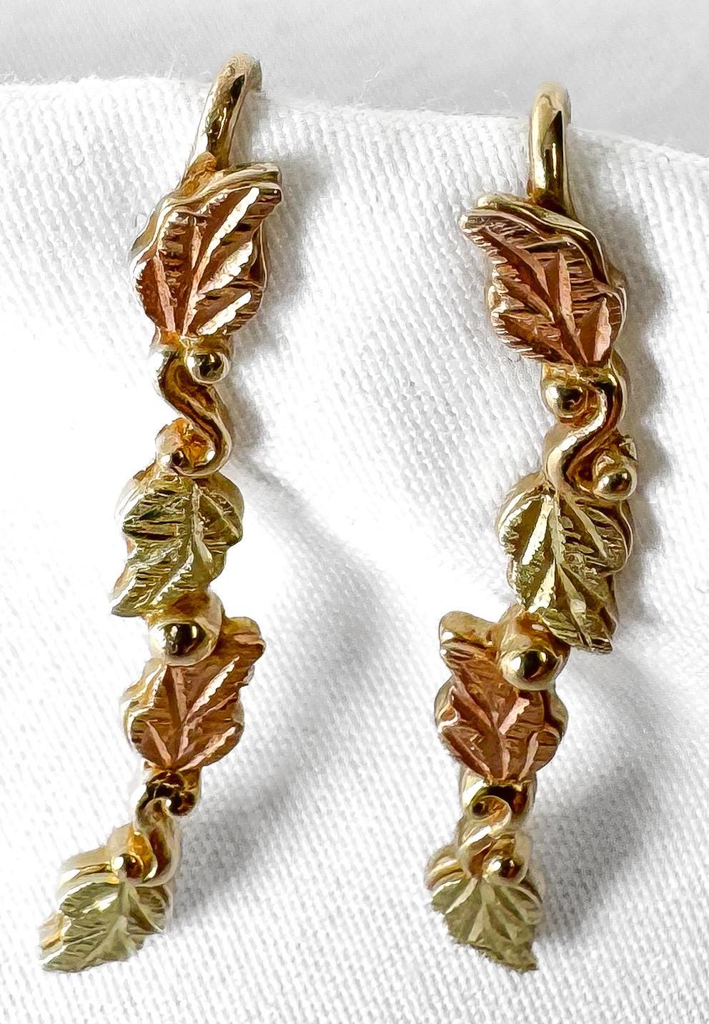 Vintage 10K Landstrom's Black Hills Gold Leaf Dangle Earrings