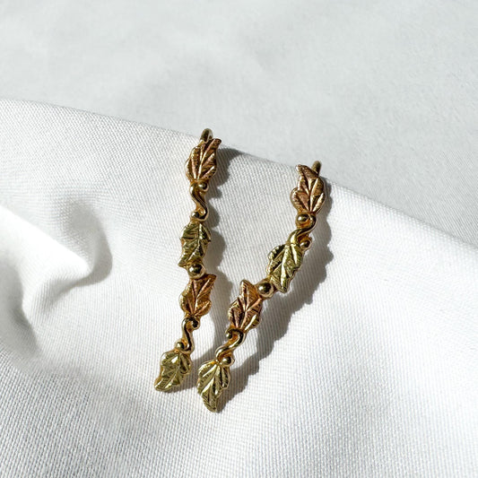 Vintage 10K Landstrom's Black Hills Gold Leaf Dangle Earrings