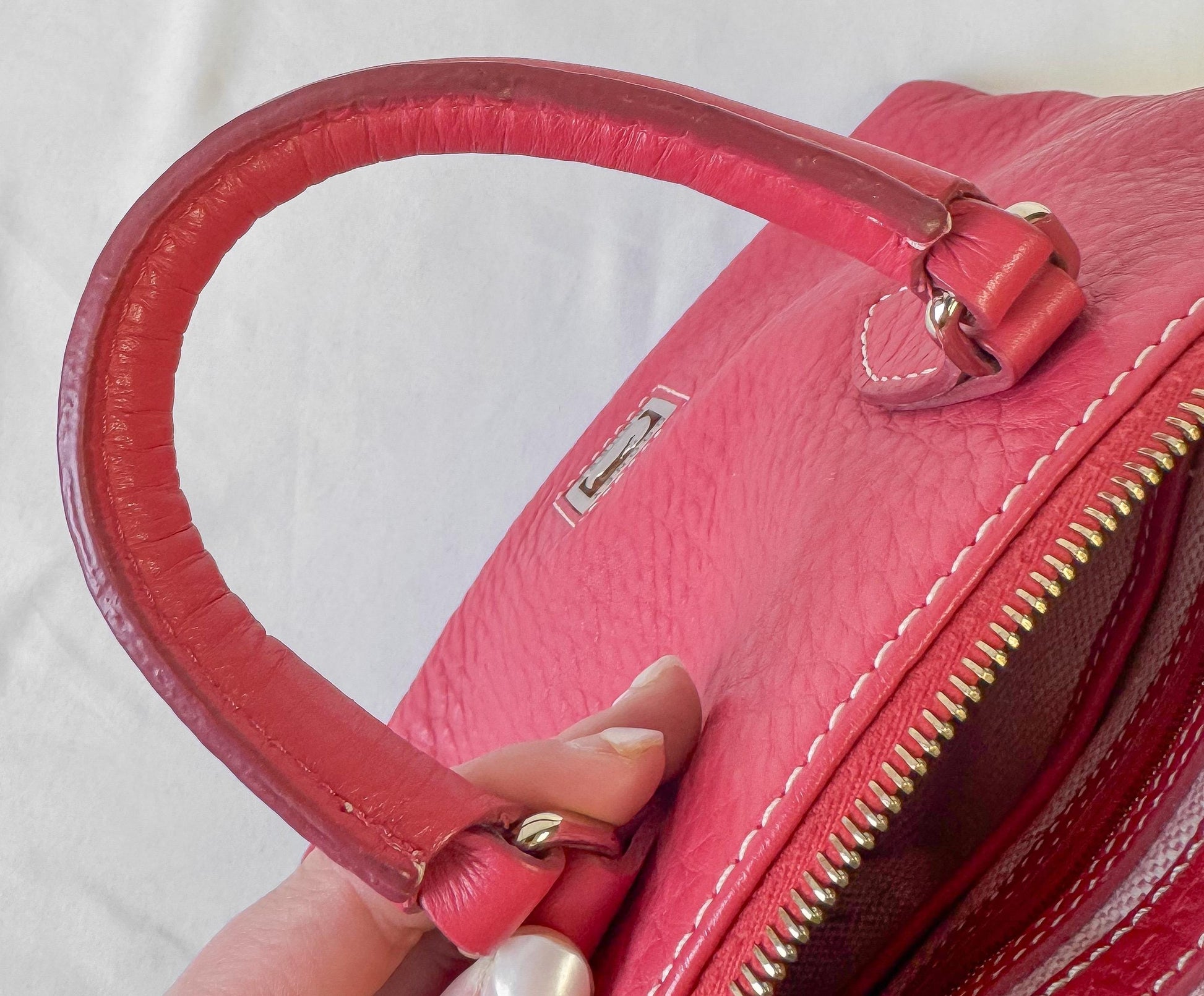 Dooney and Bourke Pink Pebbled Leather Satchel with Detachable Crossbody Strap