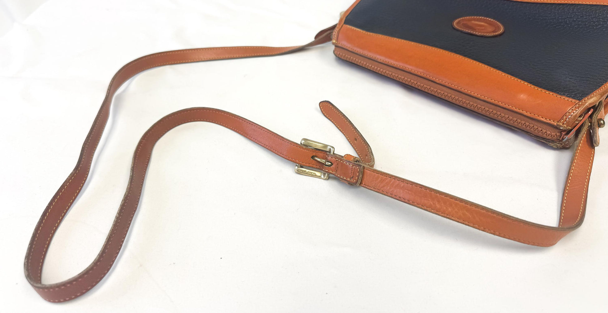Vintage 90s Dooney and Bourke All Weather Dark Navy Pebbled Leather Crossbody