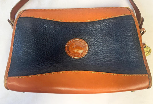 Vintage 90s Dooney and Bourke All Weather Dark Navy Pebbled Leather Crossbody