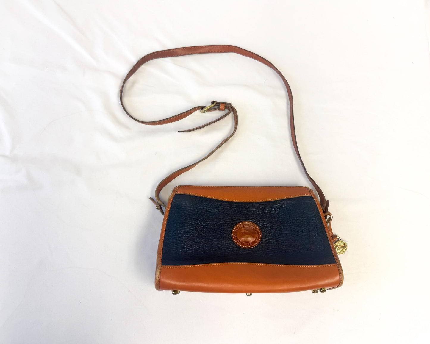 Vintage 90s Dooney and Bourke All Weather Dark Navy Pebbled Leather Crossbody