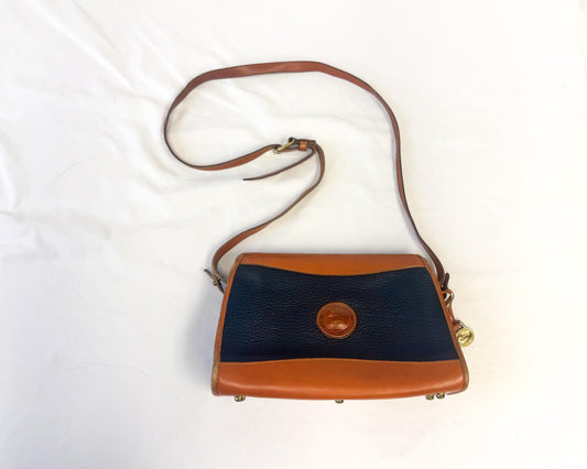 Vintage 90s Dooney and Bourke All Weather Dark Navy Pebbled Leather Crossbody