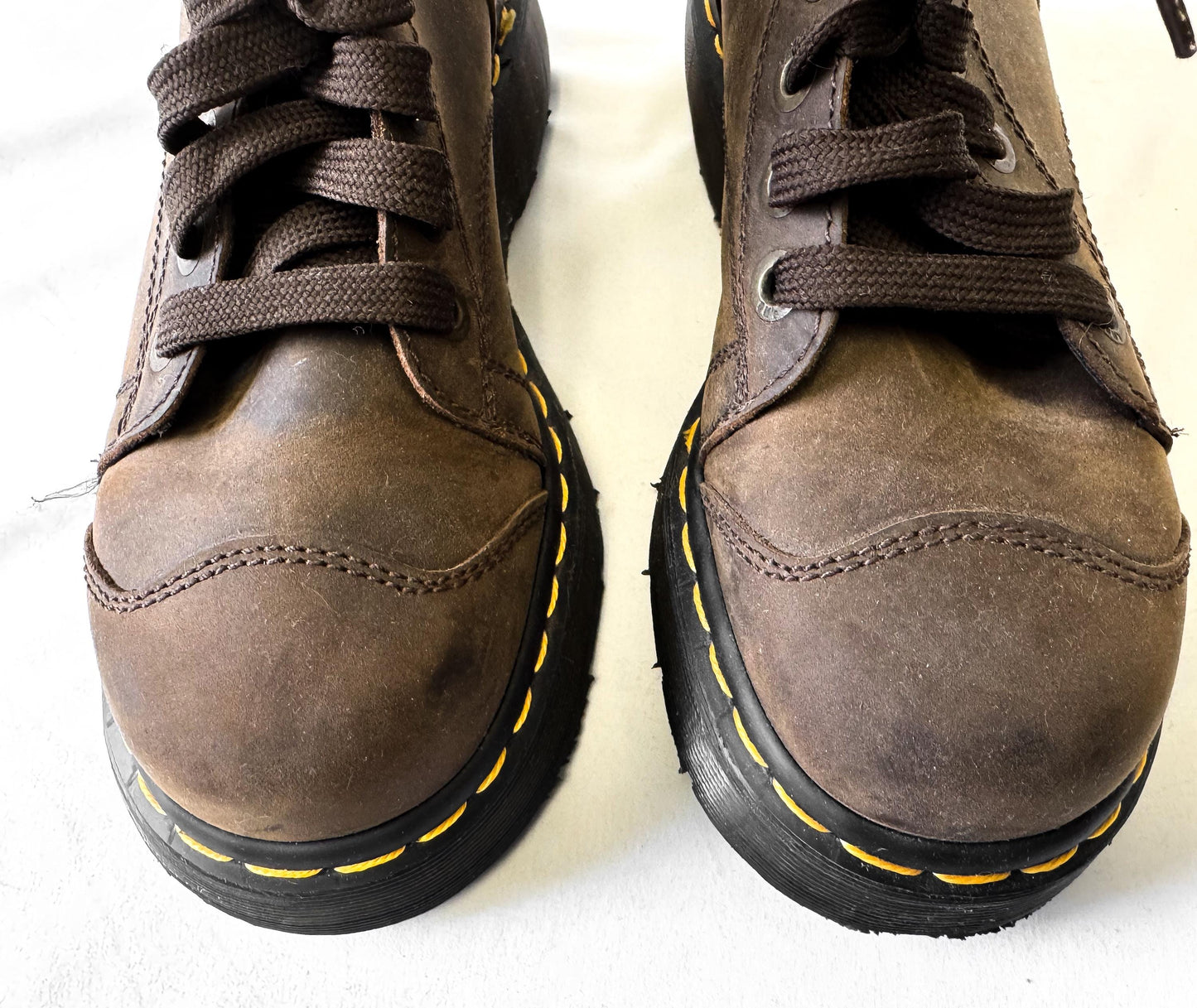 Vintage 90s Dr. Martens Brown 2A73 Platform Toe Cap Boots, Women's Sz. 6