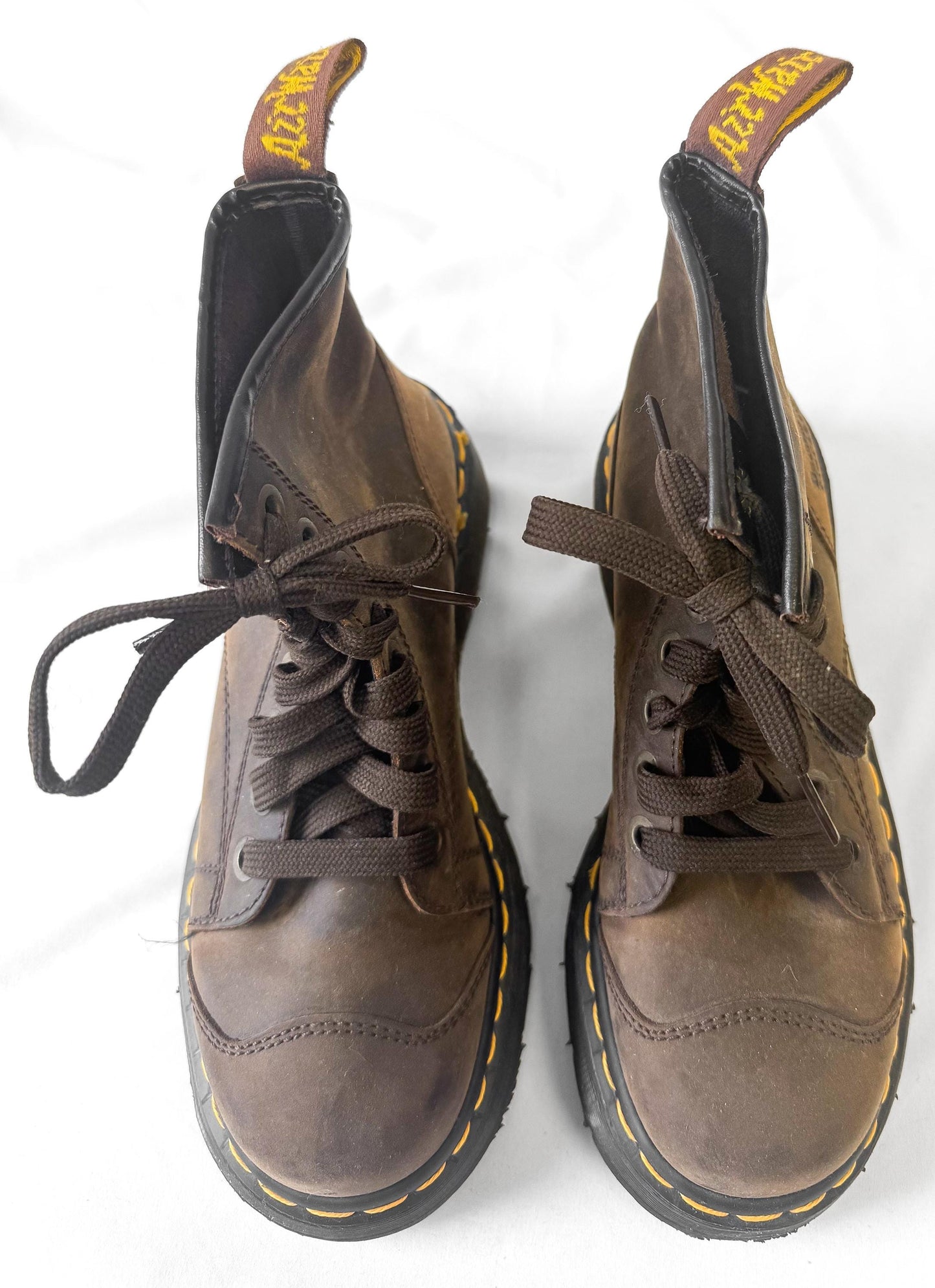 Vintage 90s Dr. Martens Brown 2A73 Platform Toe Cap Boots, Women's Sz. 6