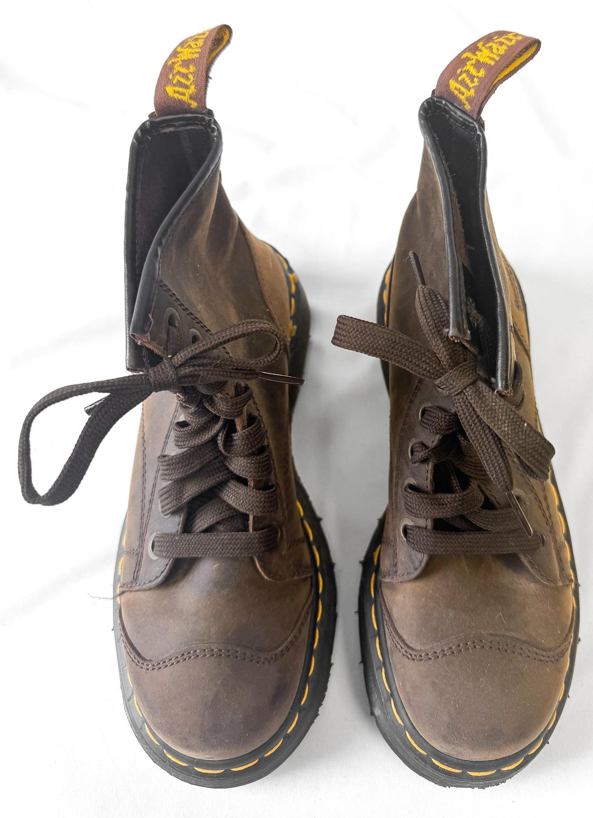 Vintage 90s Dr. Martens Brown 2A73 Platform Toe Cap Boots, Women's Sz. 6