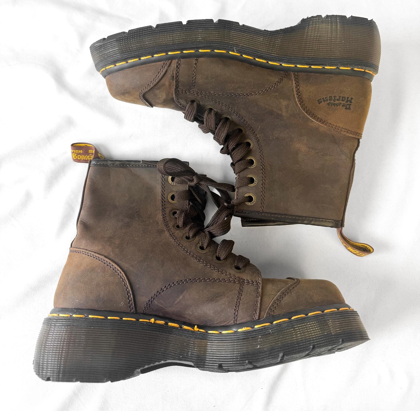 Vintage 90s Dr. Martens Brown 2A73 Platform Toe Cap Boots, Women's Sz. 6