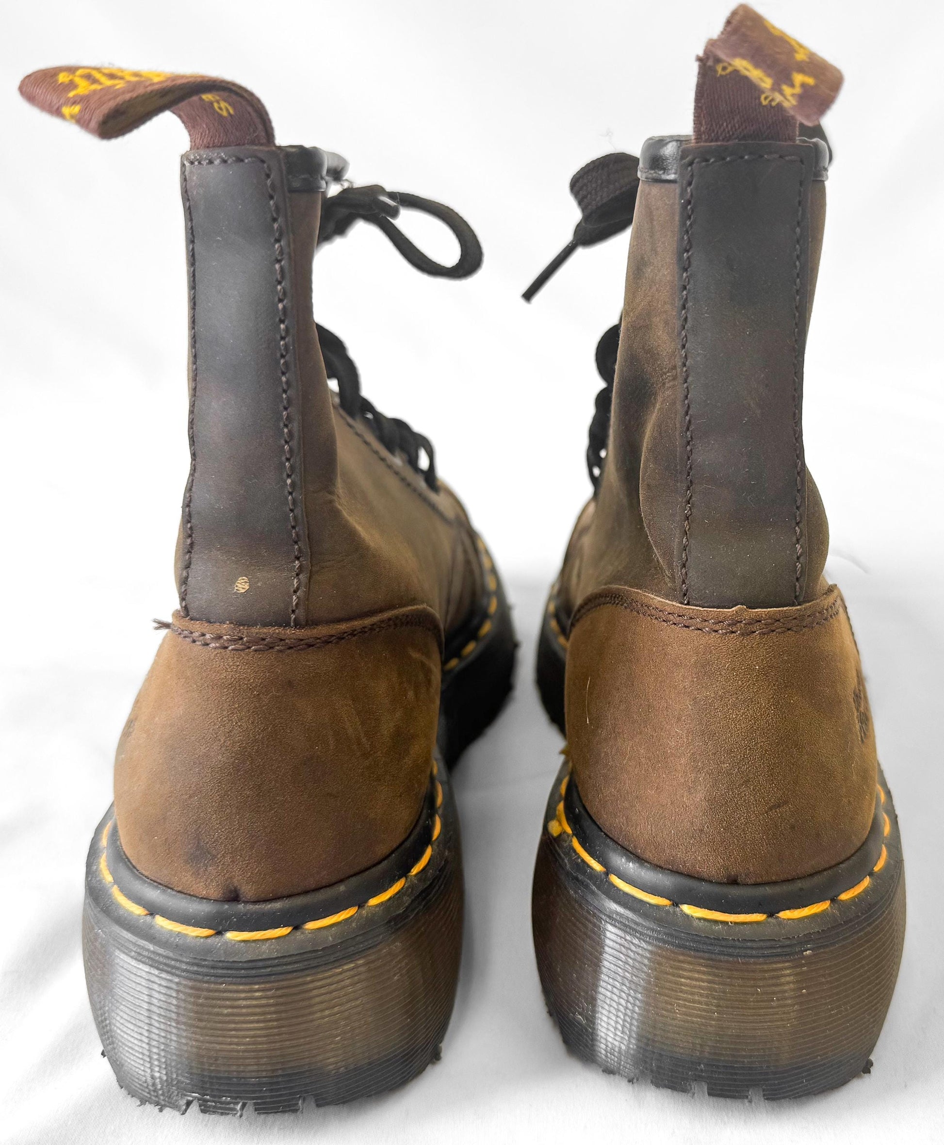 Vintage 90s Dr. Martens Brown 2A73 Platform Toe Cap Boots, Women's Sz. 6