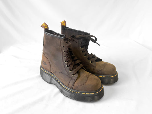 Vintage 90s Dr. Martens Brown 2A73 Platform Toe Cap Boots, Women's Sz. 6