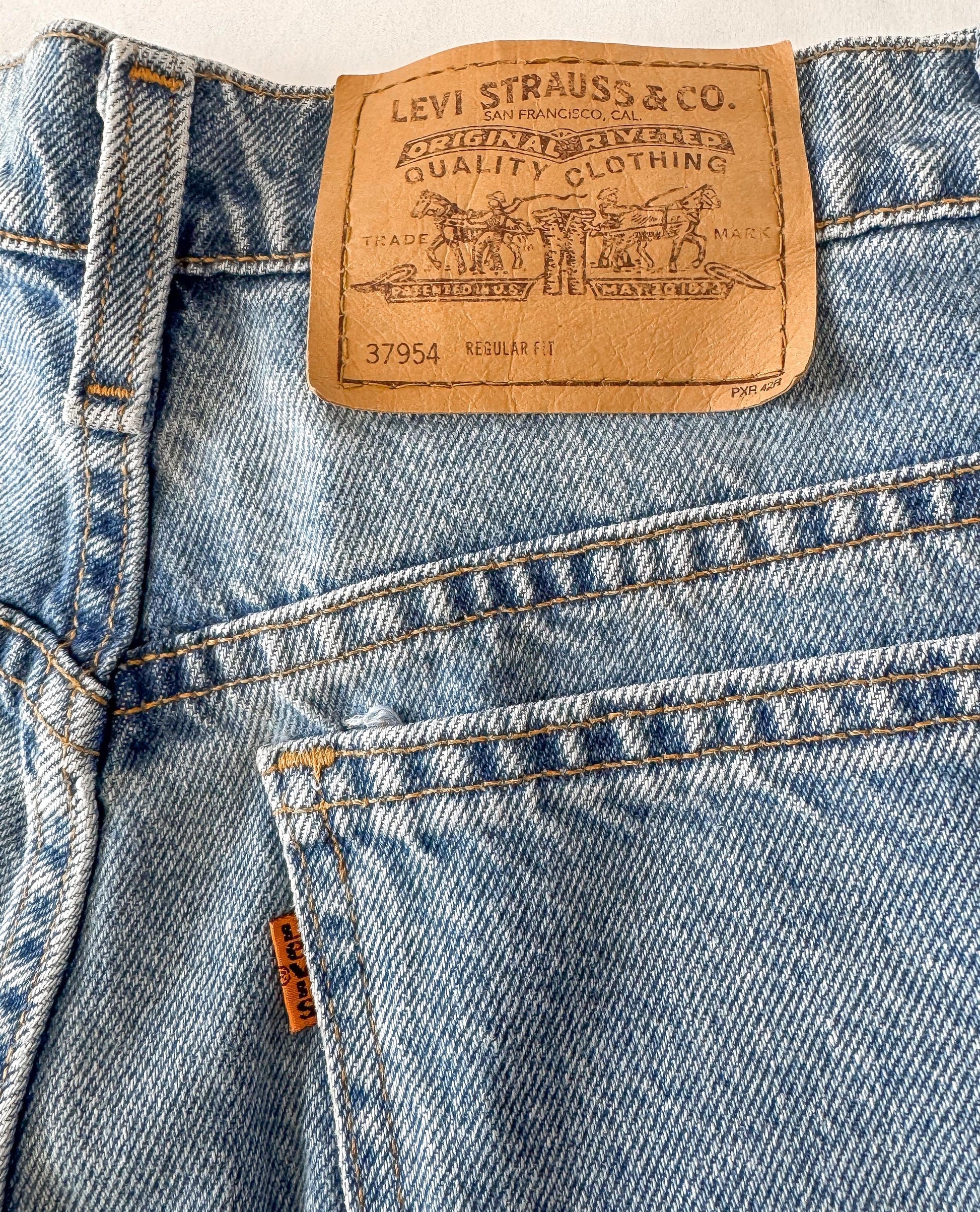 Vintage Levi's Orange Tab 954 Light Wash Cuffed Jean Shorts, 28 Inch Waist