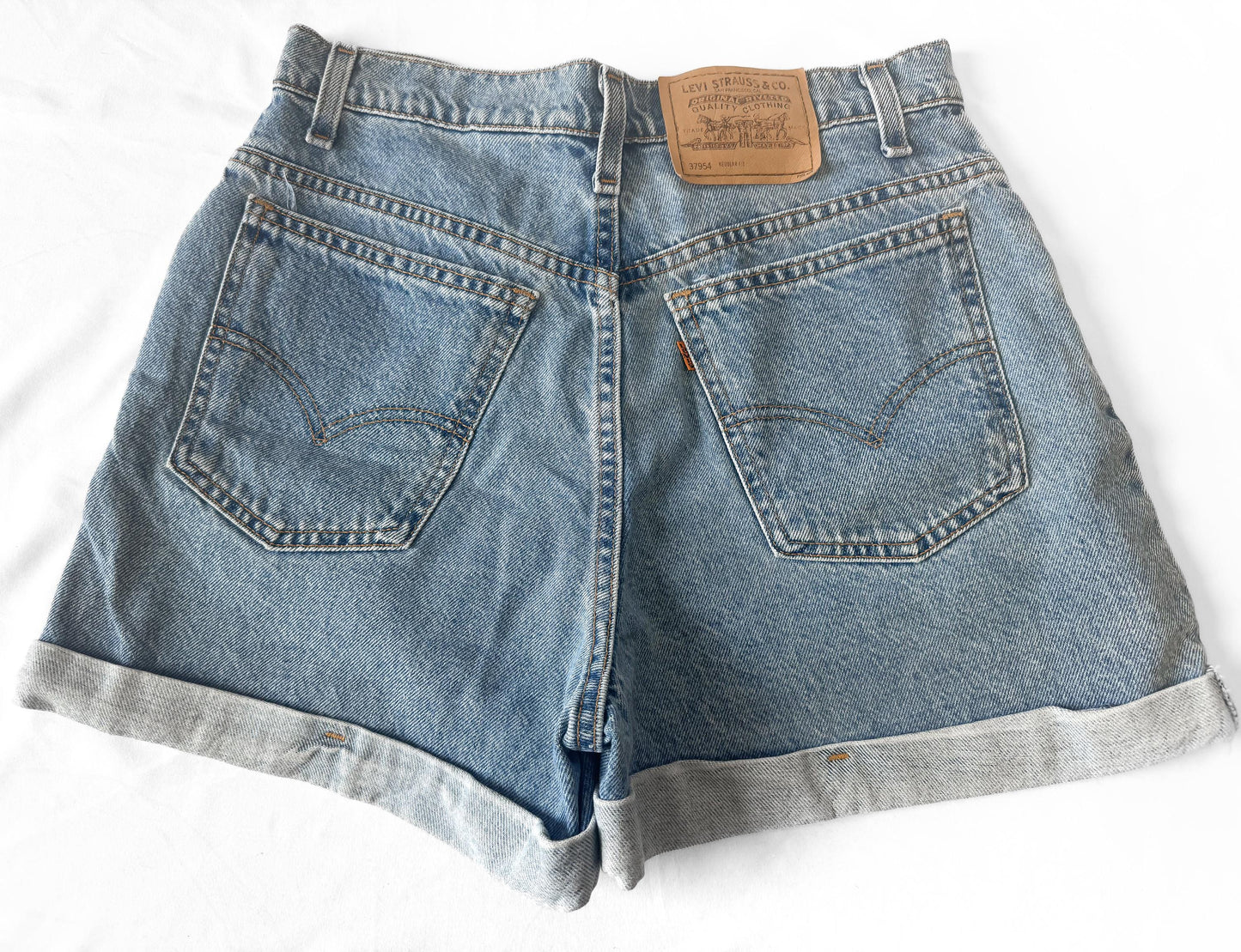 Vintage Levi's Orange Tab 954 Light Wash Cuffed Jean Shorts, 28 Inch Waist